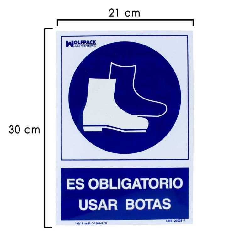 Cartel obligatorio uso de botas 30x21 cm.