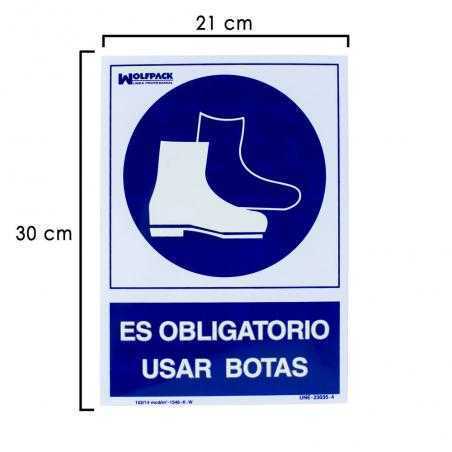 Cartel obligatorio uso de botas 30x21 cm.