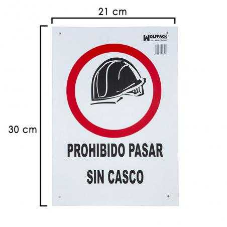 Cartel prohibido pasar sin casco 30x21 cm.