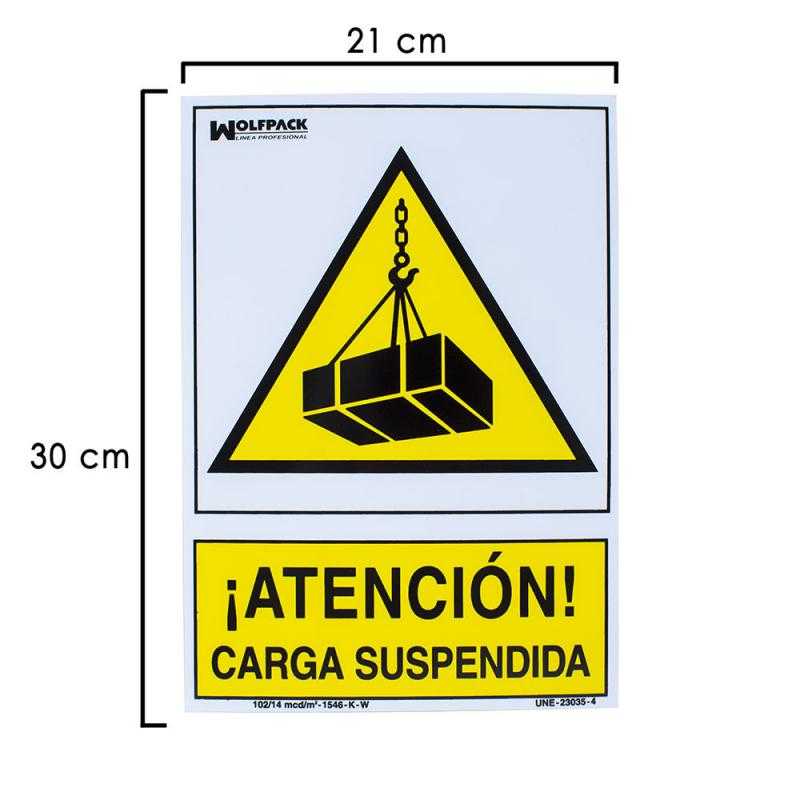 Cartel peligro carga suspendida 30x21 cm.