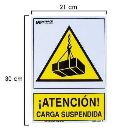 Cartel peligro carga suspendida 30x21 cm.
