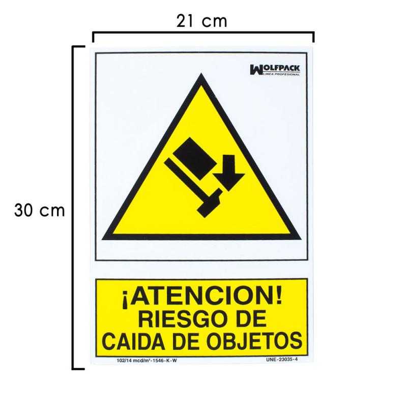 Cartel riesgo caida de objetos 30x21 cm.
