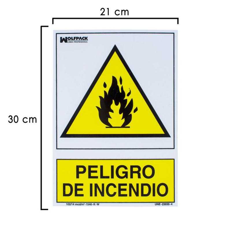 Cartel peligro de incendio 30x21 cm.