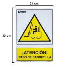 Cartel atencion paso carretilla 30x21 cm.
