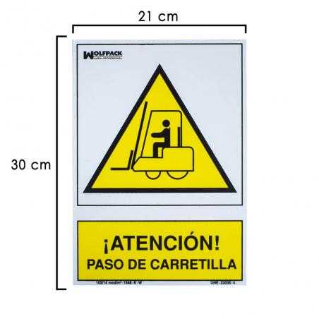 Cartel atencion paso carretilla 30x21 cm.