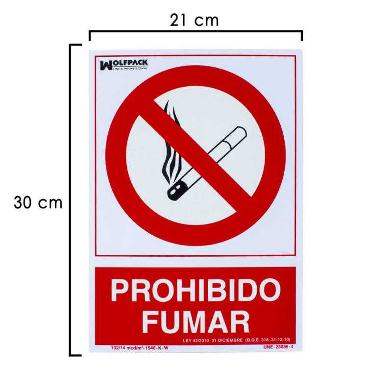 Cartel prohibido fumar 30x21 cm.