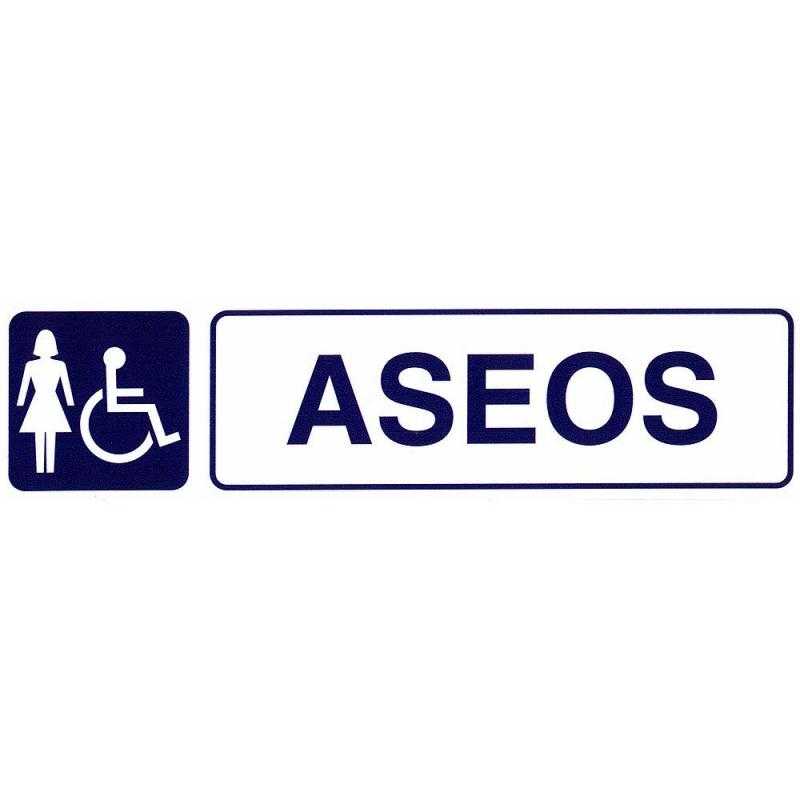 Rotulo adhesivo aseos minusvalidos+mujeres 250x63 mm.