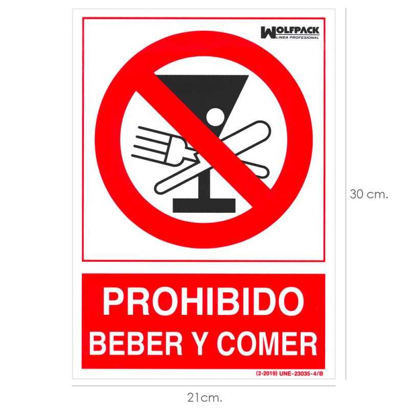 Cartel prohibido beber y comer 30x21cm.