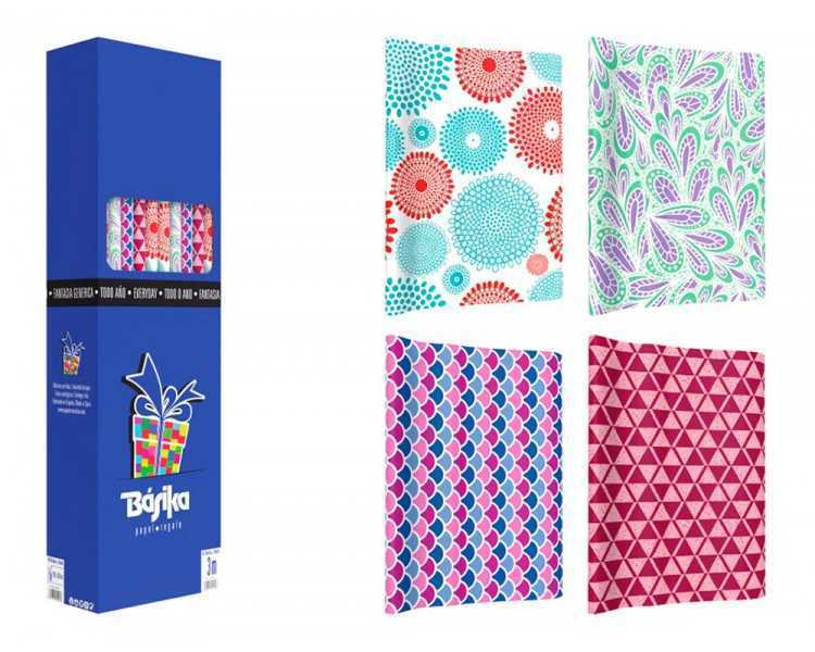 Papel de regalo basika todo año rollo ancho 1 m longitud 3 m modelos surtidos gramaje 50 gr