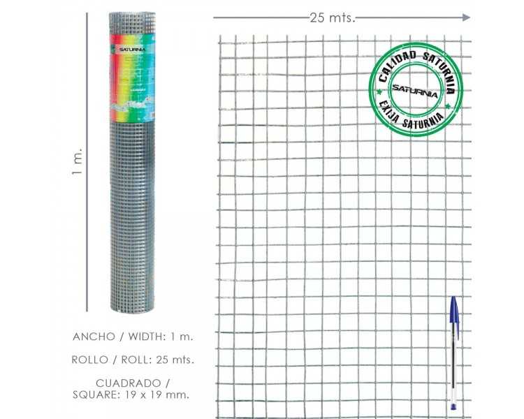 Malla Electrosoldada Galvanizada 25x25 / 1,60 / 100 cm. GD Rollo 25 metros.