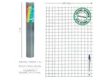 Malla Electrosoldada Galvanizada 25x25 / 1,60 / 100 cm. GD Rollo 25 metros.