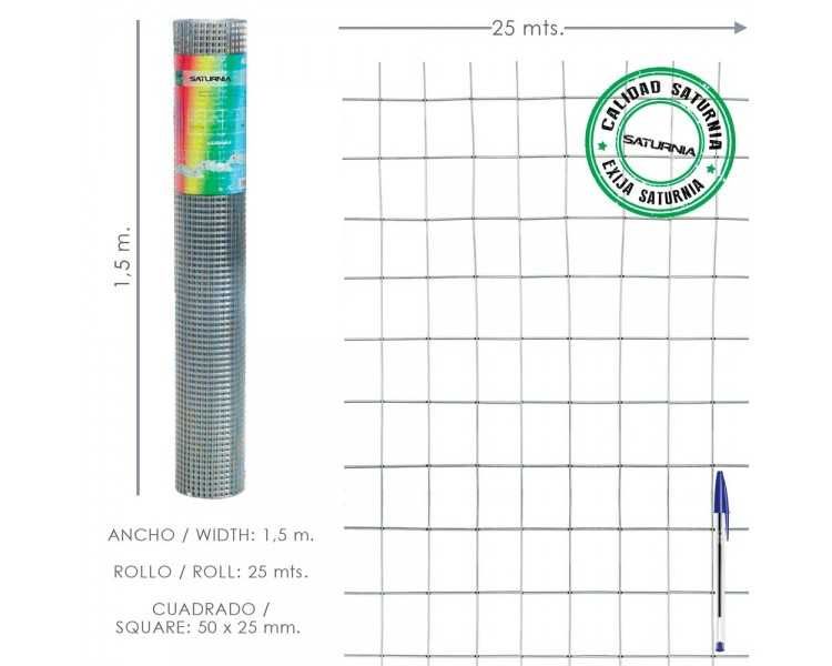 Malla Electrosoldada Galvanizada 50x25 / 2,00 / 150 cm. GA Rollo 25 metros.
