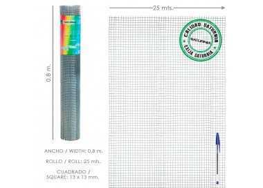 Malla Electrosoldada Galvanizada 13x13 / 80 cm. Rollo 25 Metros Uso Domestico