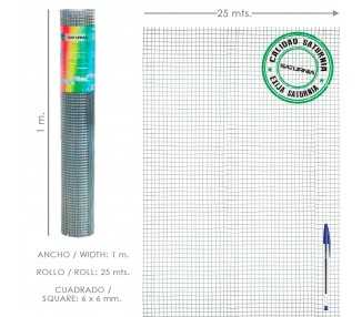 Malla Electrosoldada Galvanizada 6x6 / 100 cm. rollo 25 Metros Uso Domestico