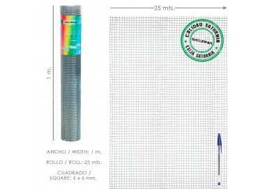 Malla Electrosoldada Galvanizada 6x6 / 100 cm. rollo 25 Metros Uso Domestico