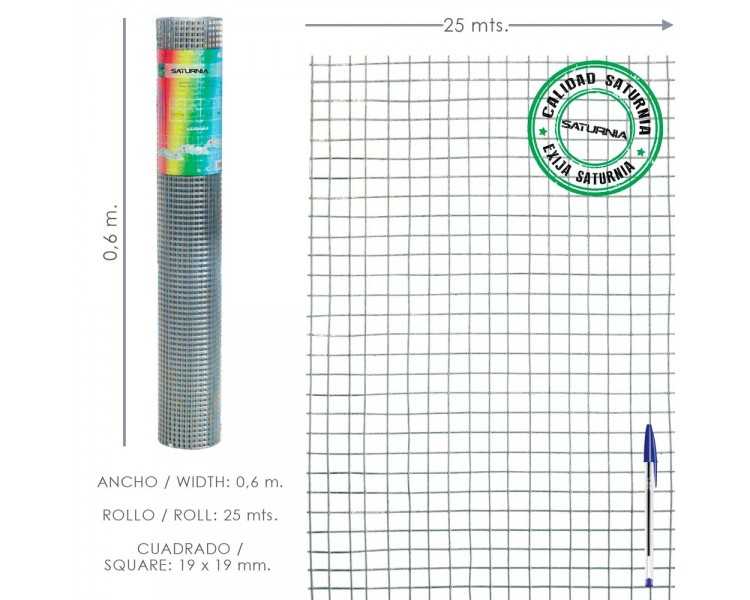 Malla Electrosoldada Galvanizada 19x19 / 60 cm. rollo 25 Metros Uso Domestico