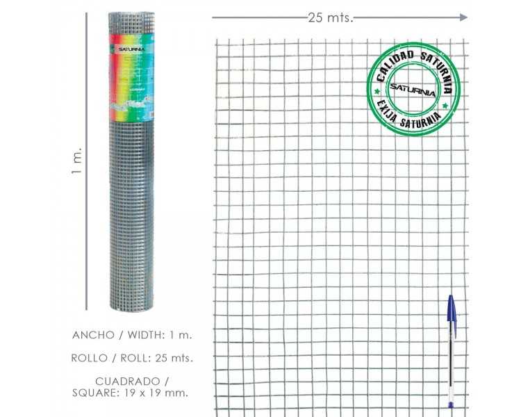 Malla Electrosoldada Galvanizada 19x19 / 100 cm. rollo 25 Metros Uso Domestico