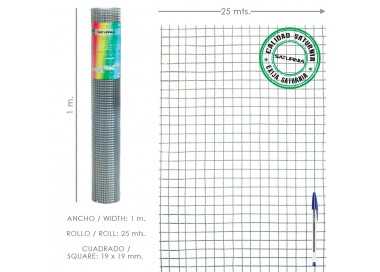 Malla Electrosoldada Galvanizada 19x19 / 100 cm. rollo 25 Metros Uso Domestico