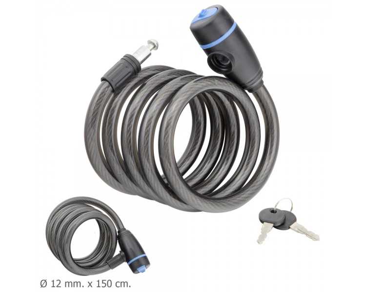 Cable Bicicleta Espiral Con Llave 12 mm. x 150 cm.