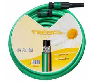 Manguera Verde Trebol Trenzado 15 mm. - 5/8" Rollo 15 metros Con Accesorios
