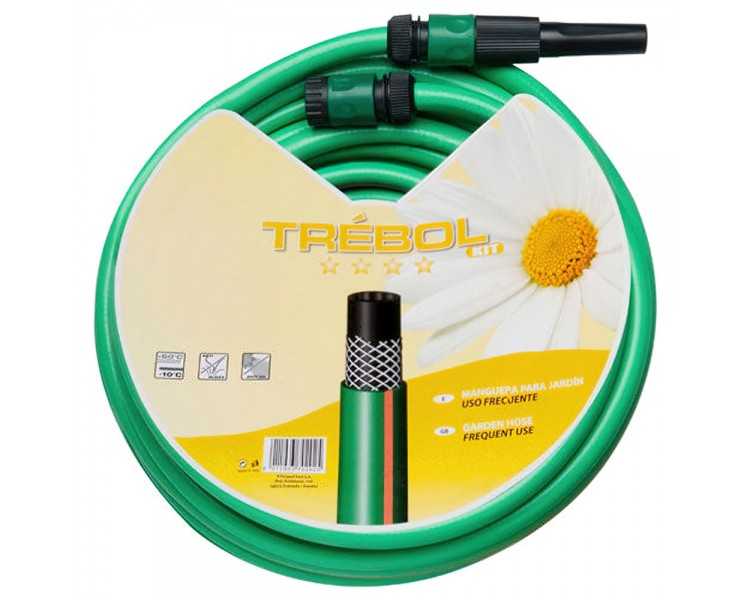 Manguera Verde Trebol Trenzado 15 mm. - 5/8" Rollo 25 metros Con Accesorios