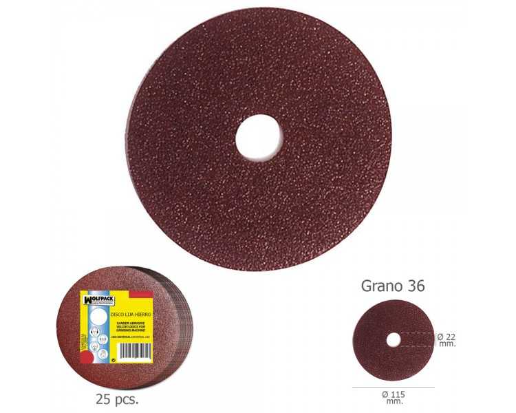 Disco Lija Hierro 115x22 mm. Grano  36 (Paquete de 25 unidades)