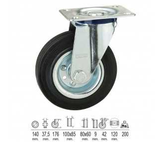 Rueda Industrial Goma Negra Placa  Ø 140 mm.