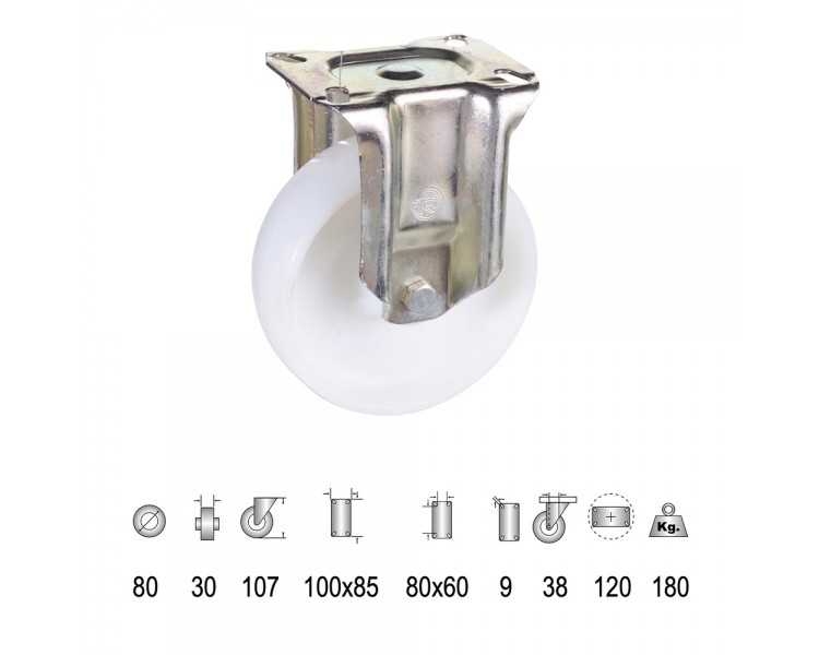 Rueda Industrial Nylon Placa Fija   80 mm.