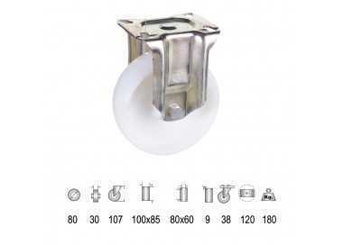 Rueda Industrial Nylon Placa Fija   80 mm.