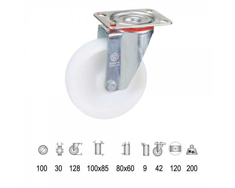 Rueda Industrial Nylon Placa 100 mm.
