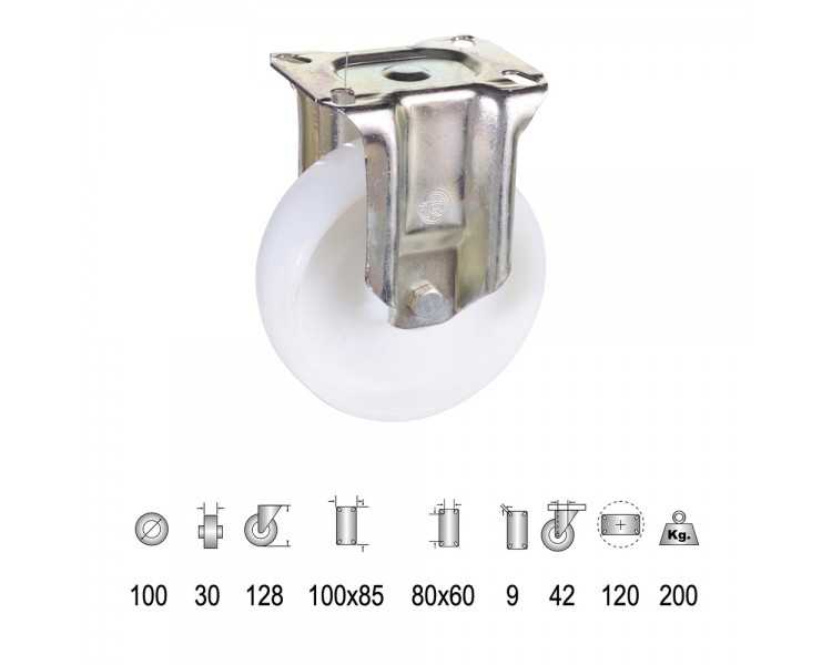 Rueda Industrial Nylon Placa Fija 100 mm.