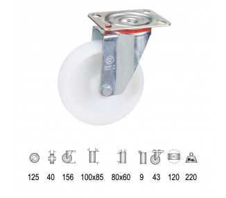 Rueda Industrial Nylon Placa 125 mm.