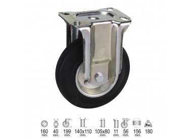 Rueda Industrial Goma Negra Fija 160 mm.