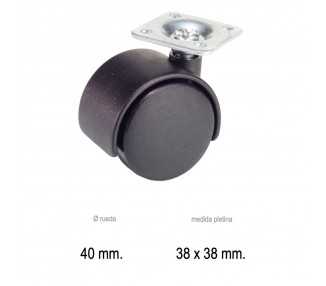 Rueda Domestica Nylon Negro Placa   40 mm.