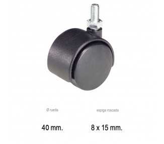 Rueda Domestica Nylon Negro Espiga M8x40 mm.