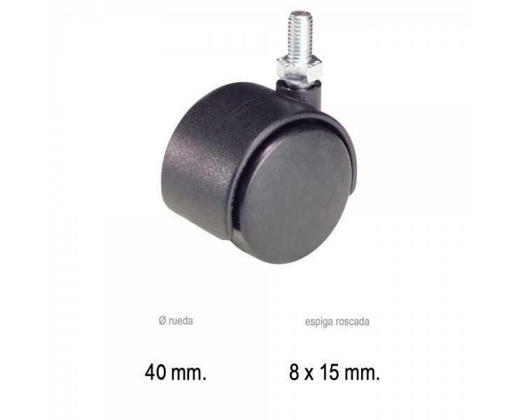 Rueda Domestica Nylon Negro Espiga M8x40 mm.