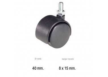 Rueda Domestica Nylon Negro Espiga M8x40 mm.