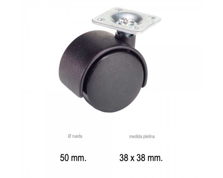 Rueda Domestica Nylon Negro Placa   50 mm.