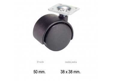Rueda Domestica Nylon Negro Placa   50 mm.