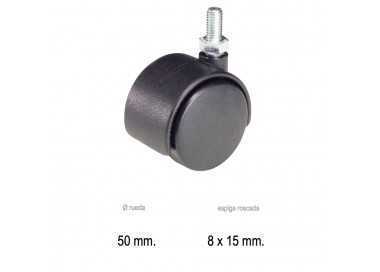 Rueda Domestica Nylon Negro Espiga M10x50 mm.