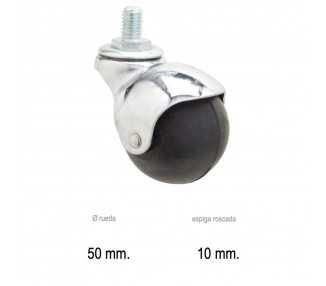 Rueda Domestica Goma Negra Esfera Espiga M10x50 mm.