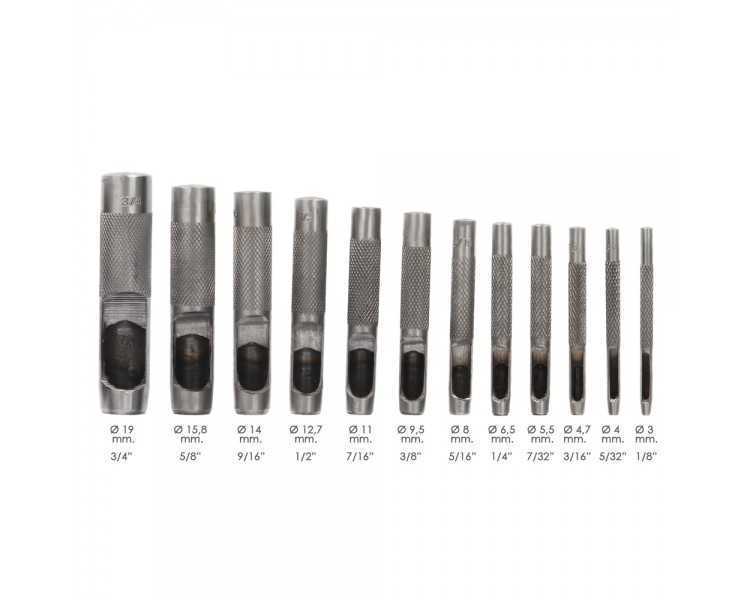 Juego Sacabocados Golpe 12 Piezas 3 a 19 mm