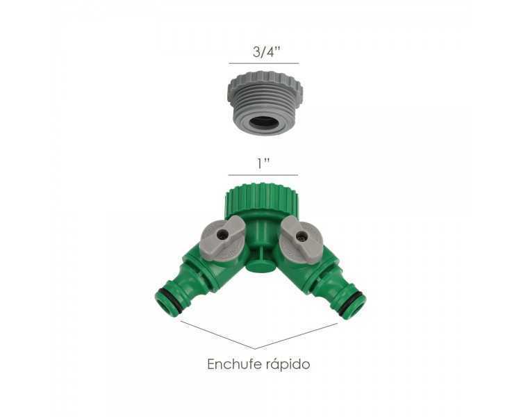 Adaptador Manguera Plastico 3/4 - 1" Hembra  con 2 tomas Blister