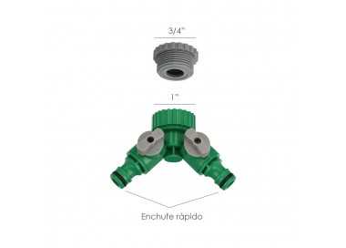 Adaptador Manguera Plastico 3/4 - 1" Hembra  con 2 tomas Blister