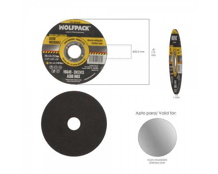 Disco Corte Abrasivo Acero Inoxidable Ø 115x Ø 22,2 mm Espesor 1,0 mm. Disco Radial / Amoladora Universal