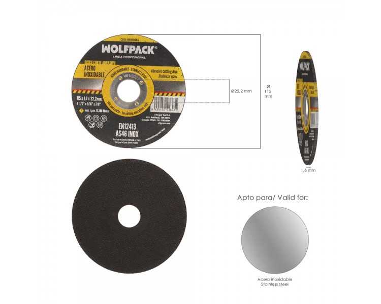 Disco Corte Abrasivo Acero Inoxidable Ø 115x Ø 22,2 mm Espesor 1,6 mm. Disco Radial / Amoladora Universal