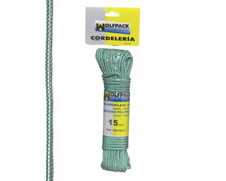 Cuerda Trenzada Polipropileno Blanca / Verde (Madeja 15 m.)