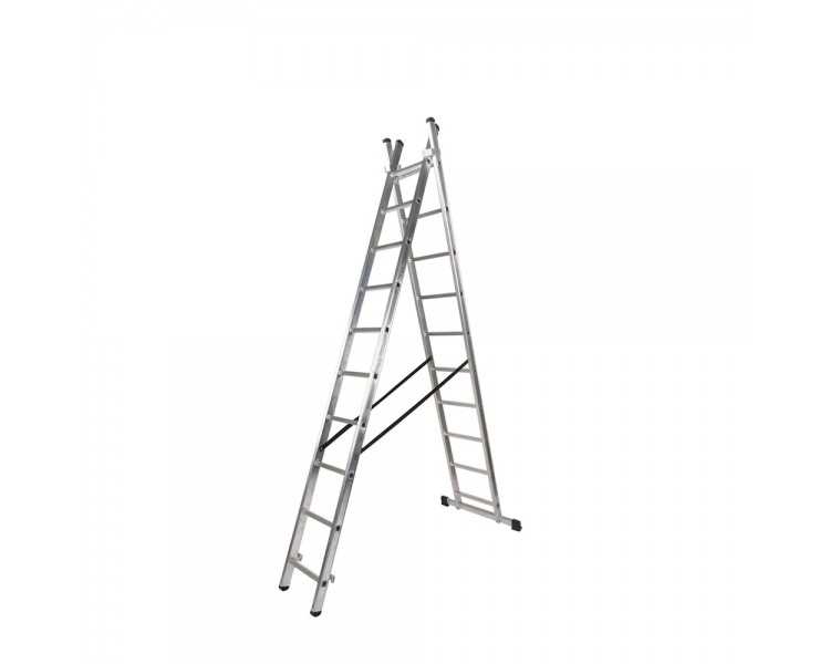 Escalera Aluminio 2 Tramos 10+10 Peldaños. Plegable, Antideslizante, Resistente