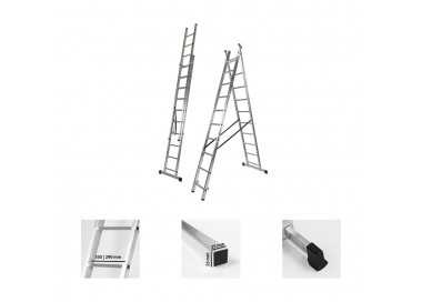 Escalera Aluminio 2 Tramos 10+10 Peldaños. Plegable, Antideslizante, Resistente