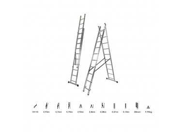Escalera Aluminio 2 Tramos 10+10 Peldaños. Plegable, Antideslizante, Resistente